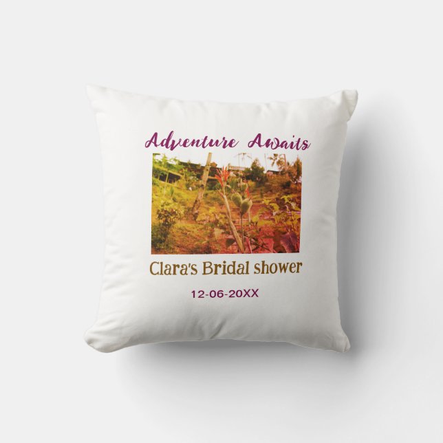 Almofada Aventura em campos de arroz aguarda nome do chá de (Frente)