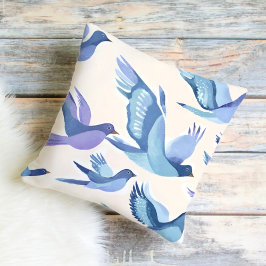 Almofada Aves Azuis Voando | Modern Watercolor