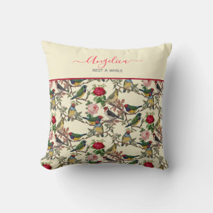 Almofada Aves Chintzy Victorianas e Rosas Retro Vintage