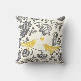 Almofada Aves de Cinza de Ivory e Yellow Vintage Floral Lov