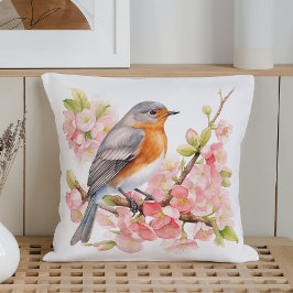 Almofada Aves de Primavera de Aquarelas e Blooms