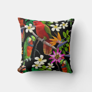 Almofada aves exóticas e flores lindas