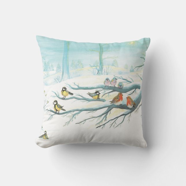 Almofada Aves florestais no inverno (Frente)