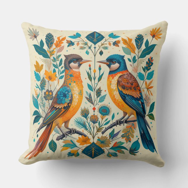Almofada Aves na Cena Natureza com Elementos Geométricos (Frente)