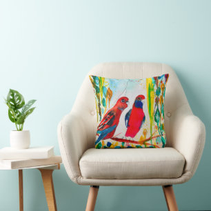Almofada Aves rosella na arte aquática das árvores