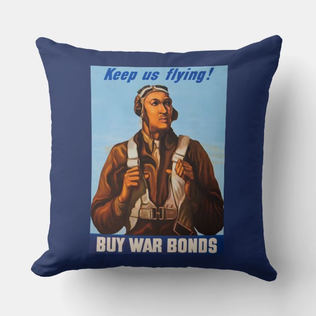 Almofada Aviadores Afro-Americanos Combatem Pilotos do WW2 (Frente)