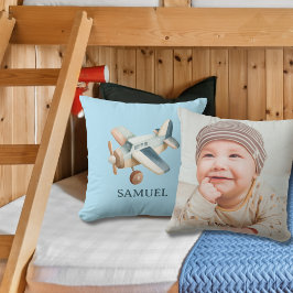Almofada Avião Antigo Foto em Aquarela Menino Azul Bebê