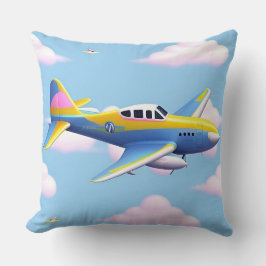 Almofada Avião de desenho animado colorido voando no céu br