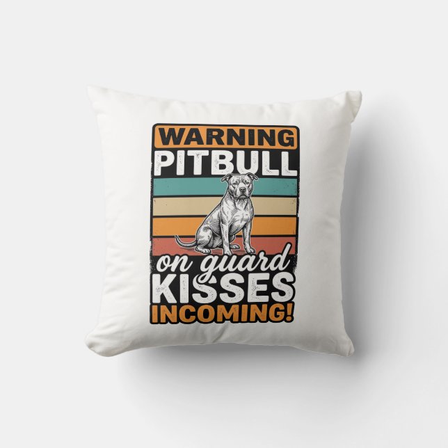 Almofada Avisos de Pitbull Beijos a Caminho Design de Cacho (Frente)
