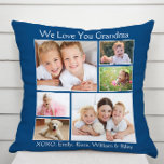 Almofada Avó, Nós Te Amo Nomes De Fotografias Personalizado<br><div class="desc">Celebre a vovó com este travesseiro clássico azul de colagem de fotos personalizado. Você pode personalizar com seis fotos familiares de netos, familiares, animais de estimação, etc, e personalizar a expressão para "Eu te amo" ou "Nós te amamos", e se ela é chamada de "vovó", "vovó", "mamã" etc. Você também...</div>