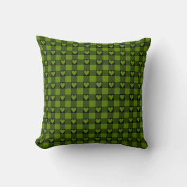 Almofada Avocado Green Black Buffalo Heart Plaid