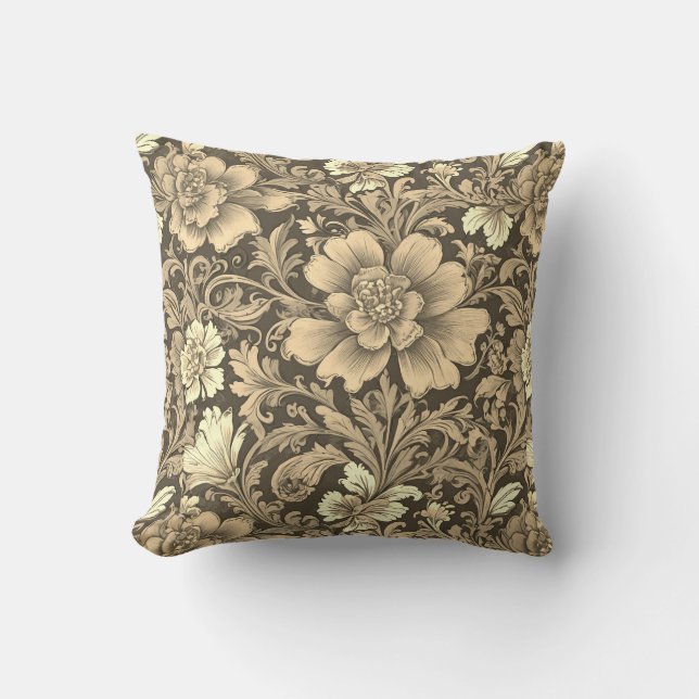 Almofada Awesome Vintage Sepia Floral Pattern  (Frente)