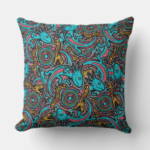 Almofada Axolote Azteca Xolotl Padrão Tribal mitologia boho