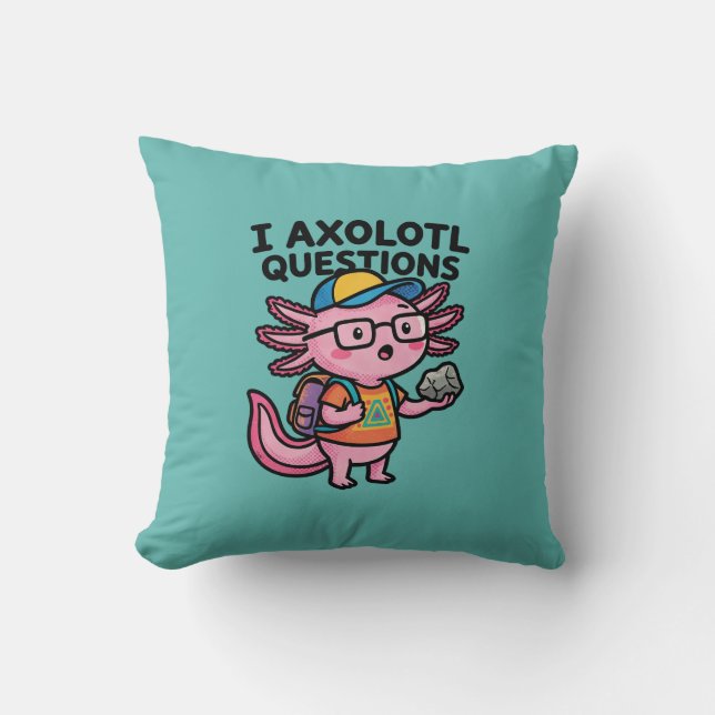 Almofada Axolote Nerd Sarcástico Eu Faço Perguntas de Axolo (Frente)