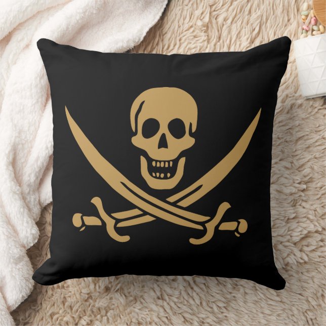 Almofada Aztec Dourado Crânio e Cutlass Pirata Calico Jack (Cobertor)