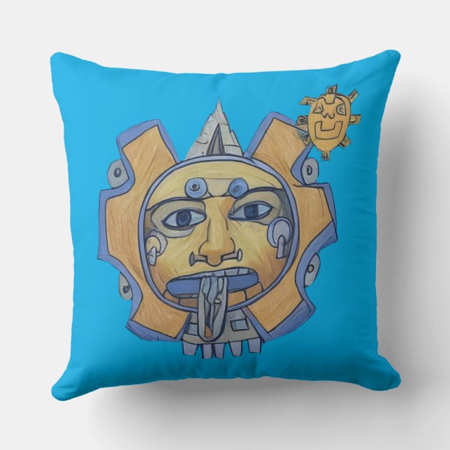 Almofada Aztec Sun Throw Pillow Azul Escuro reverso Claro (Verso)