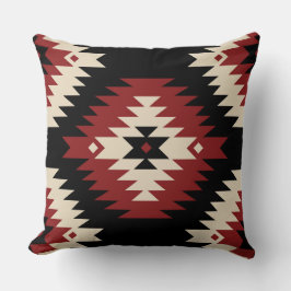 Almofada Aztec, vermelho geométrico, preto e bege