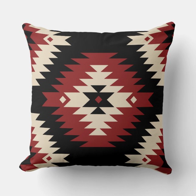 Almofada Aztec, vermelho geométrico, preto e bege (Frente)