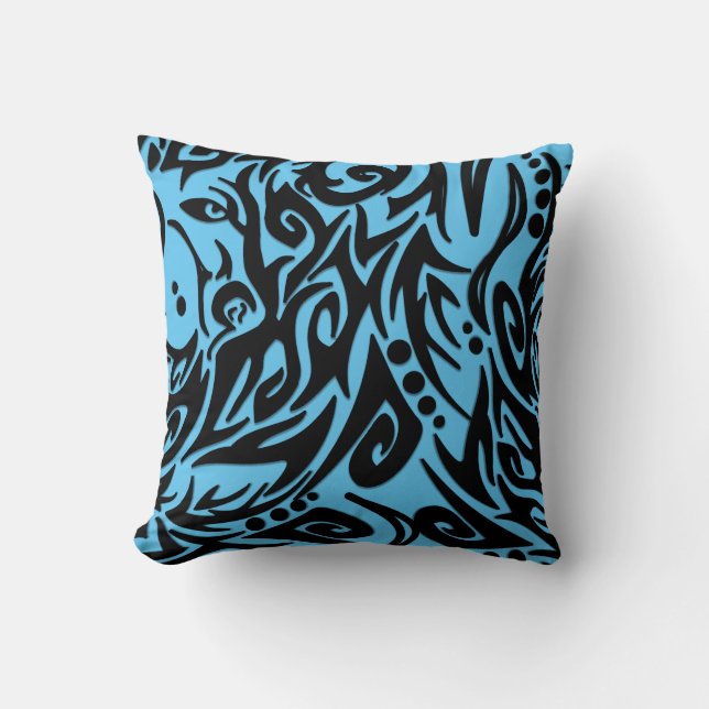 Almofada Azul abstrato preto tribal Design sólido (Frente)