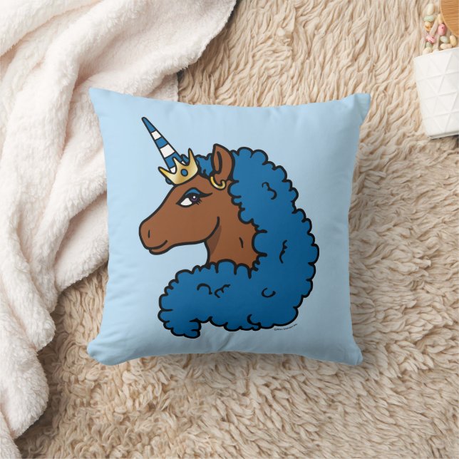 Almofada Azul Afro Unicorn (Cobertor)