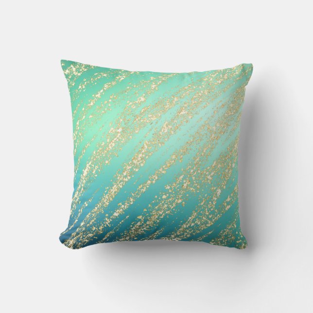 Almofada Azul Aqua Azul Turquesa Verde Dourada (Frente)