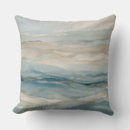 Almofada Azul Aqua Bege Teal Creme Padrão de Onda Abstrato
