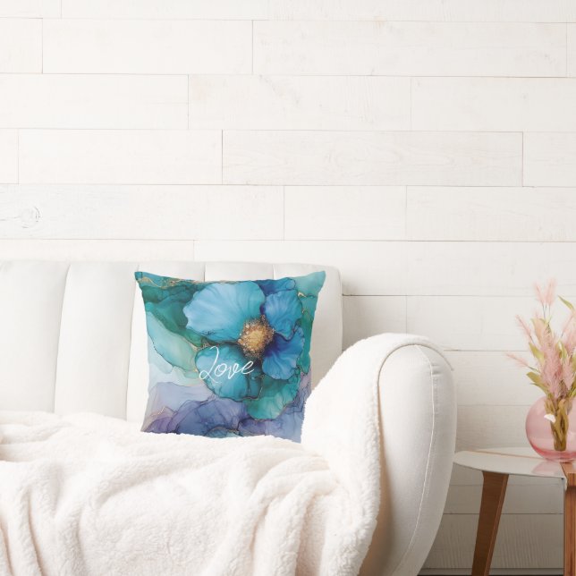 Almofada Azul Azul bonito Aqua Dourado Floral (Sofá)
