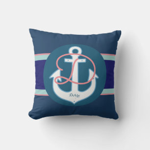 Almofada azul branco de âncora personalizado náutico
