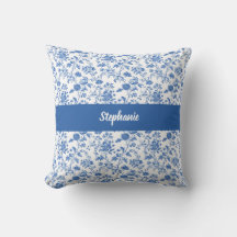 Azul Branco Floral Vintage Nome Personalizado