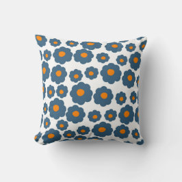 Almofada Azul Caprichoso & Floral Laranja Retro, Alegre