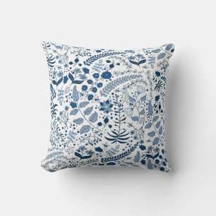 Almofada Azul Clássico Boho Floral Original da arte de Ch