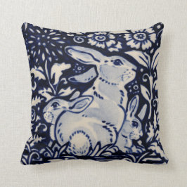 Almofada Azul, Coelho Branco, lebre Bunny Chinoiserie