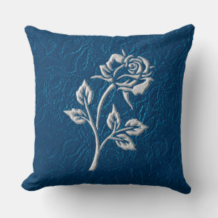Almofada Azul com Rosa de prata