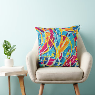 Almofada Azul Contemporâneo bonito e fofo com retro abstrat