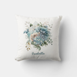 Almofada Azul-Cor-de-Água Bonito Personalizada, Cor-de-rosa