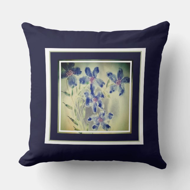 Almofada Azul-Cor-de-Água Floral Acentuado (Frente)