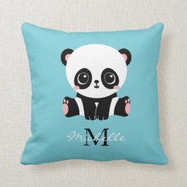 Almofada Azul de bolha personalizada Panda branca monograma