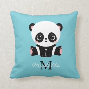 Almofada Azul de bolha personalizada Panda branca monograma