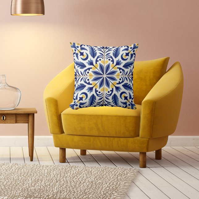 Almofada Azul decorativo tradicional mexicano com "madeira" (Criador carregado)