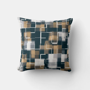 Almofada Azul Dourado Marrom Preto Branco Xadrez