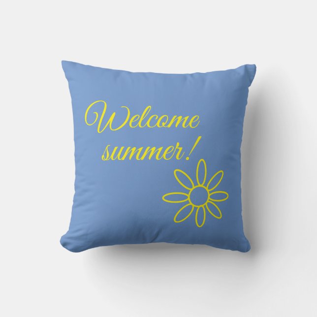 Almofada Azul e amarelo, bem-vindo ao verão!  (Frente)