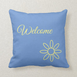 Almofada azul e amarelo, bem-vindo, bonito, exclusivo, seu