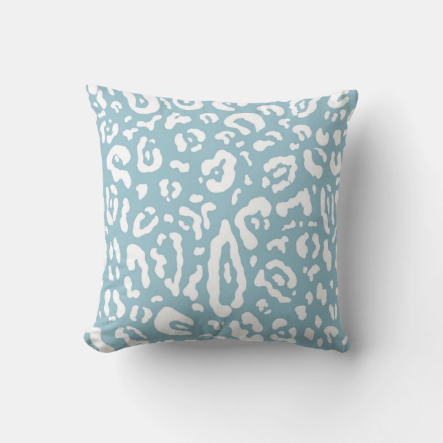 Almofada Azul e Branco Chic Guepardo Leopardo Estampa Anima (Frente)