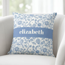 Azul e Branco Floral Botânico Nome Personalizado M