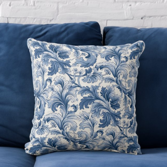 Almofada Azul e Branco Renascença Acanthus Damask (Criador carregado)