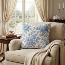 Azul e Creme Floral Toile de Jouy