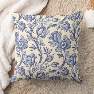 Almofada Azul e Creme Tulipas Toile Decor em França