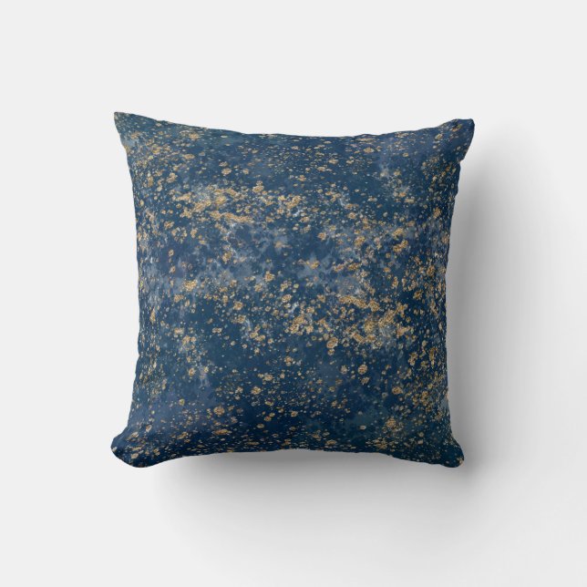 Almofada Azul e Dourado Glam Moderno Salpicado (Frente)