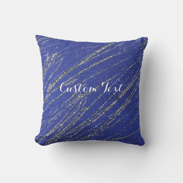 Almofada Azul e Prata Moderno Glam Faixa de Mármore (Frente)
