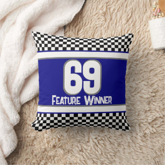 Almofada Azul Escuro Com Esportes De Cheque Preto E Branco